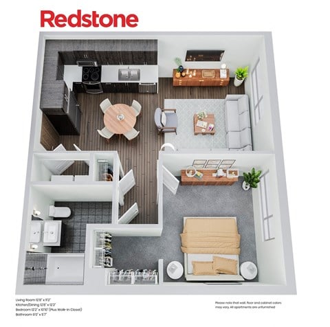 Floor plan for 1 bed, 1 bath